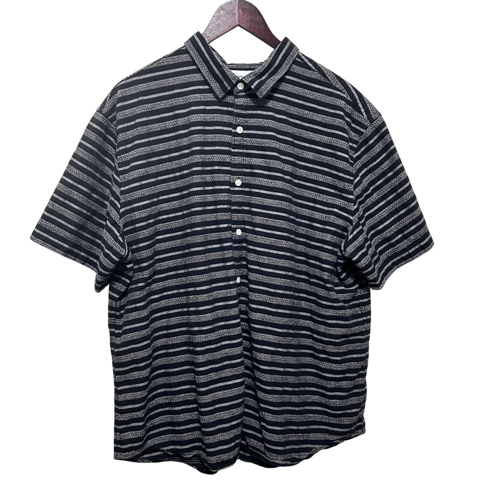 Old Navy Mens Coastal Casual Button Down XXL Black Striped Relaxed Cotton Resort